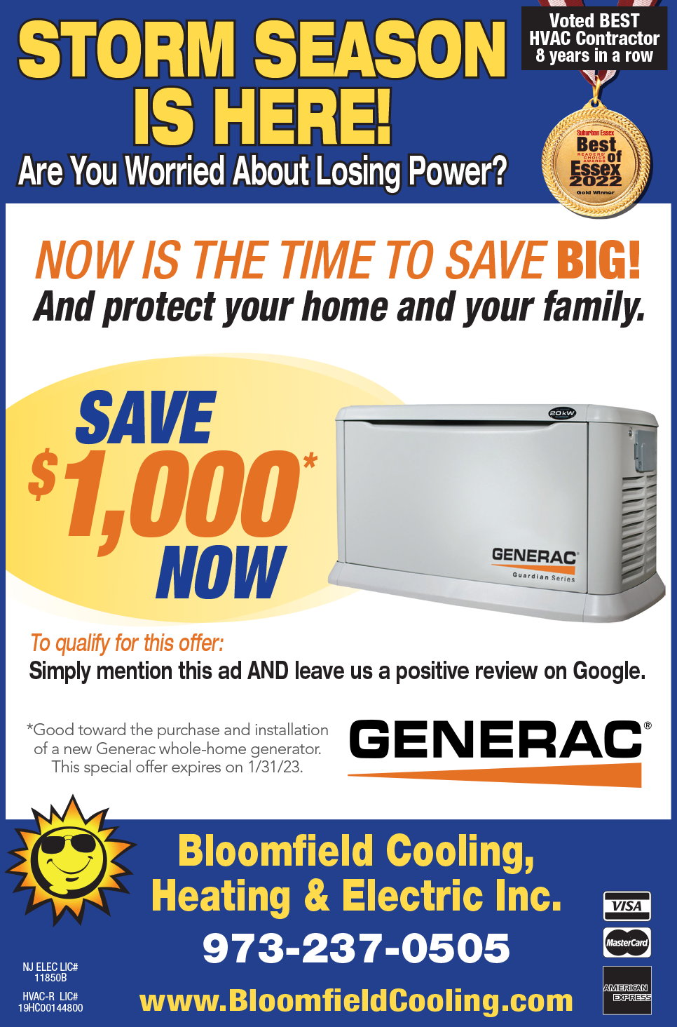 Special Generator Offer from Bloomfield Cooling, Heating and Electric